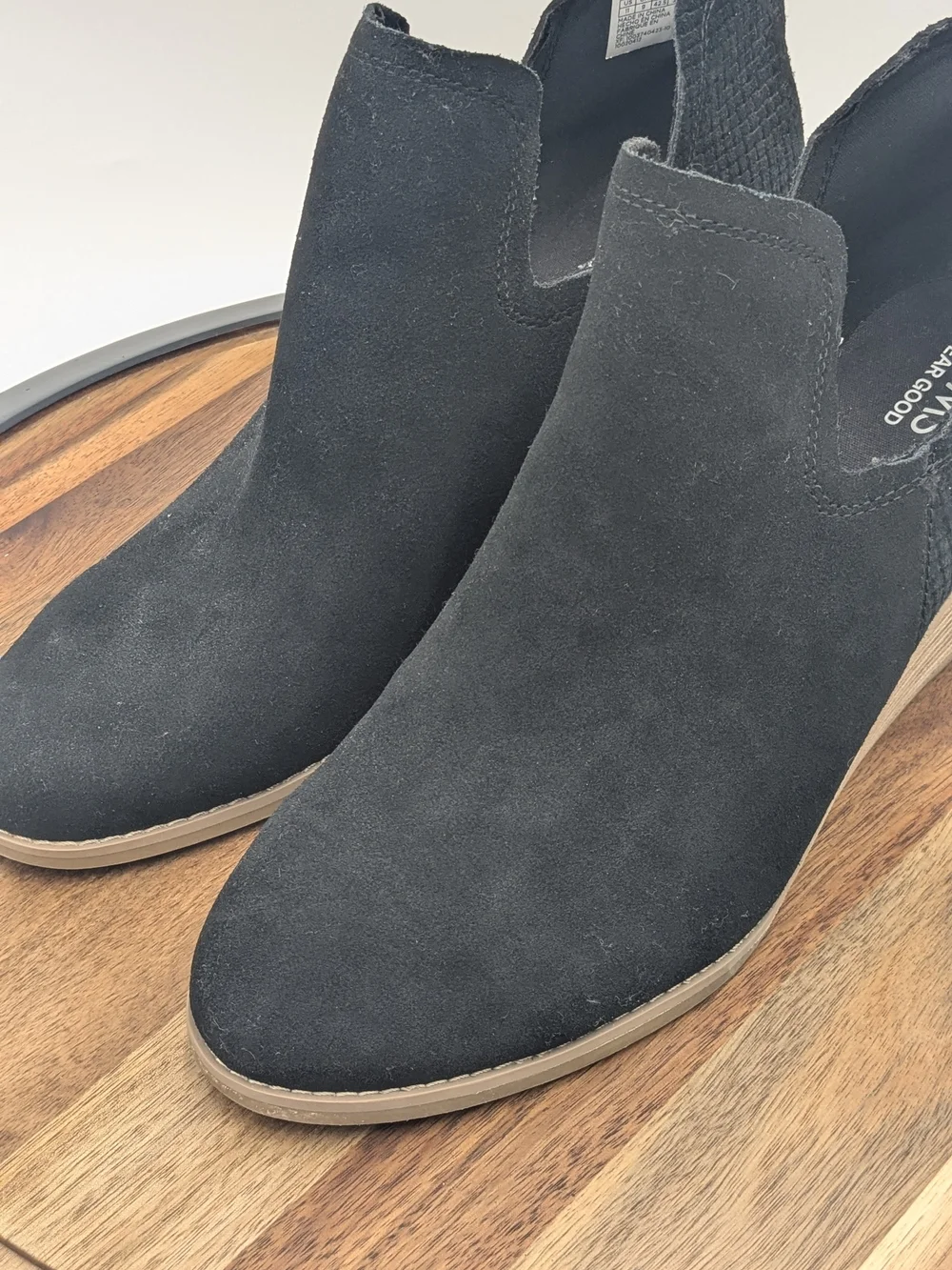 TOMS Women's Black Suede Wedge Chelsea Ankle Booties  Size 11
